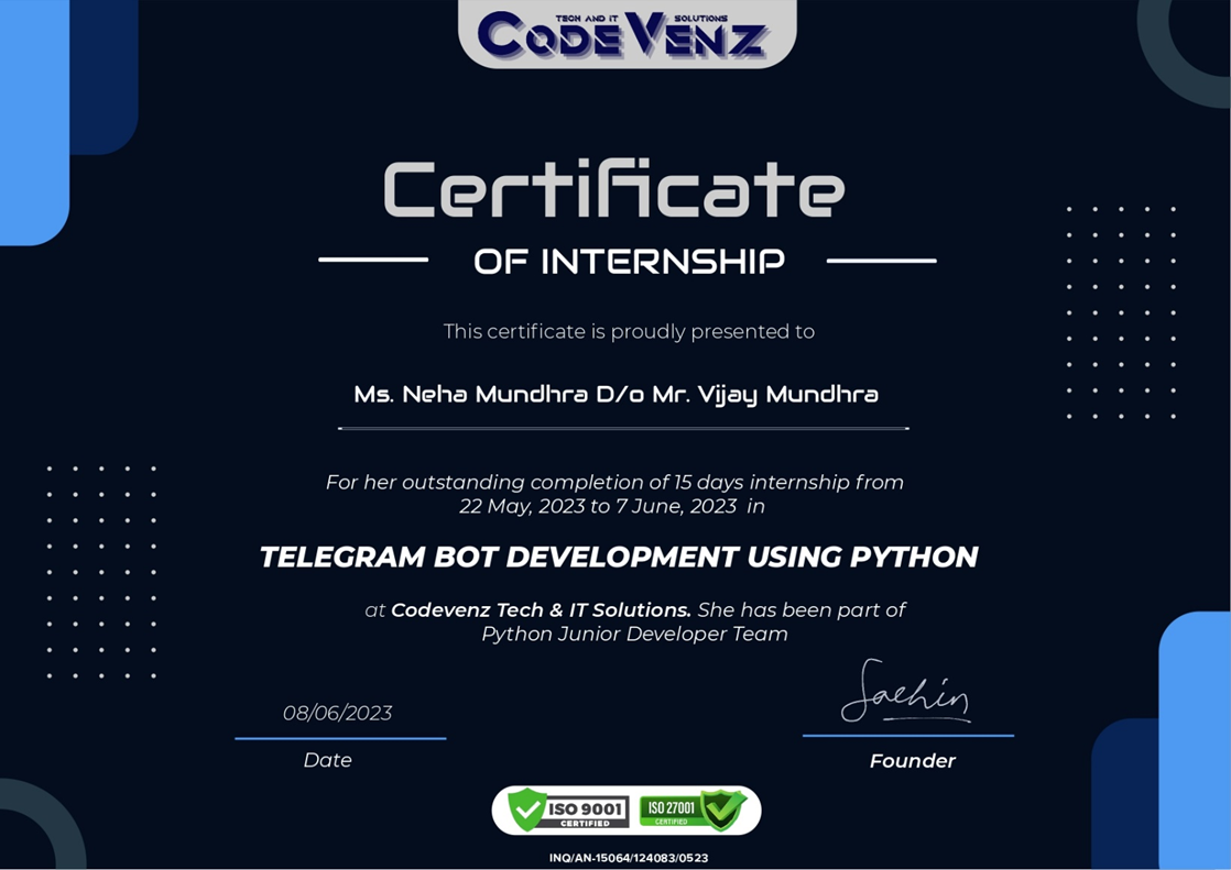 Internship Certificate